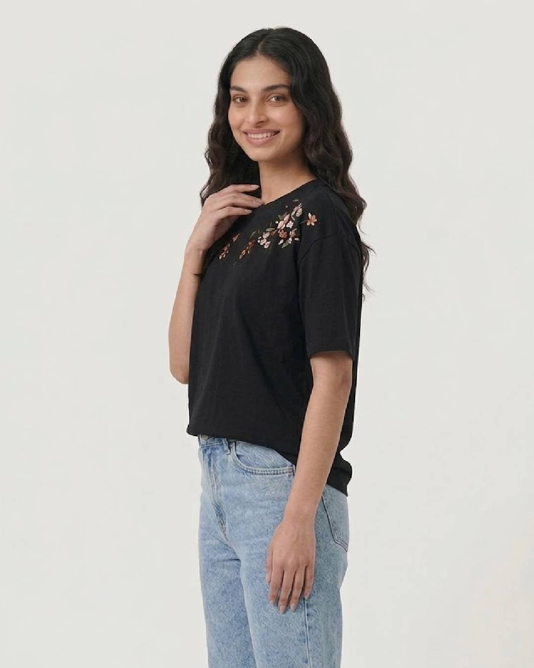 Midnight Bloom – Embroidery T-Shirt