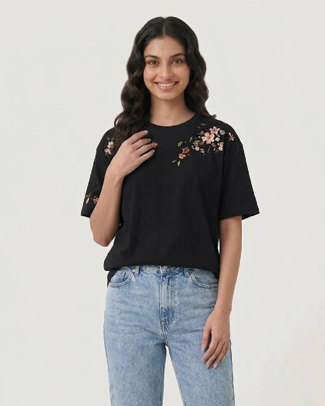 Midnight Bloom – Embroidery T-Shirt